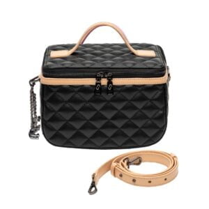 Black and Tan Quilted Box Bag Front View