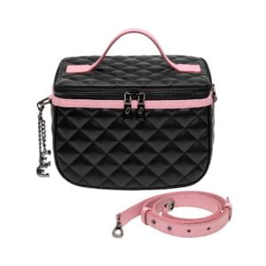 Pink and Black Quilted Box Bag Front View