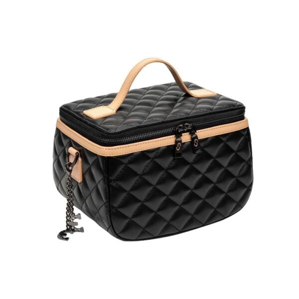 Black and Tan Quilted Box Bag Side View