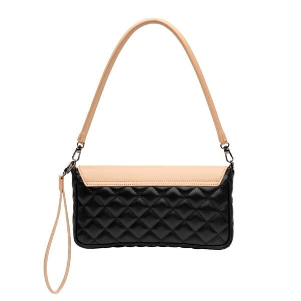 Black and Tan Quilted Shoulder Bag Back View