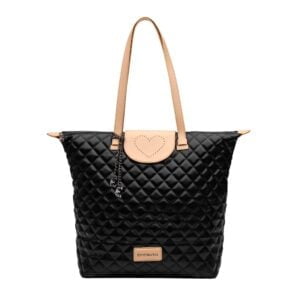 Black & Tan Quilted Tote Bag Front View