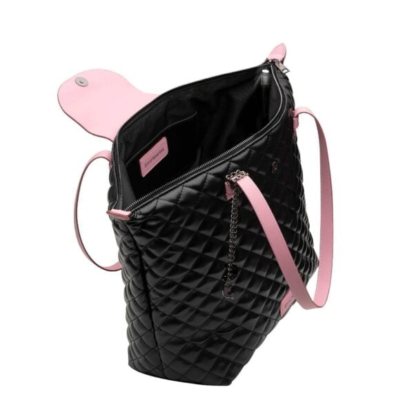 Pink and Black Quilted Tote Bag Interior View