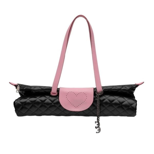 Pink and Black Quilted Tote Bag Rolled Up View